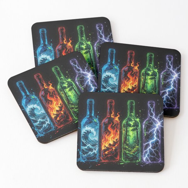 Item preview, Four Painterly Element Bottles Water Fire Forest Lightning designed and sold by Pioneer Spirit Market.