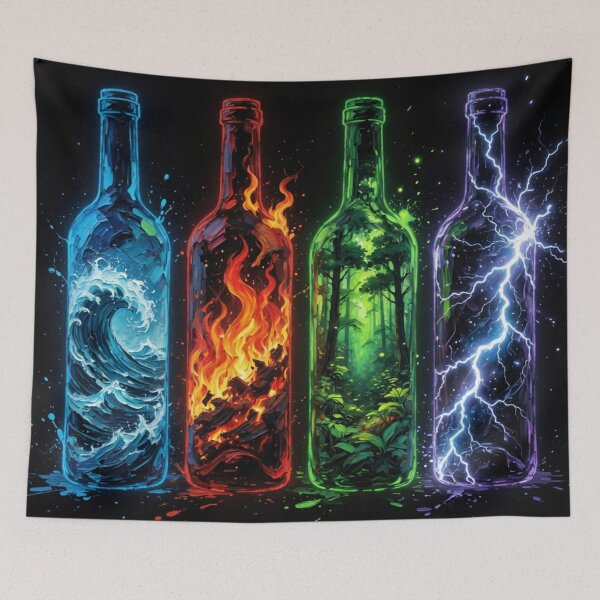 Item preview, Four Painterly Element Bottles Water Fire Forest Lightning designed and sold by Pioneer Spirit Market.