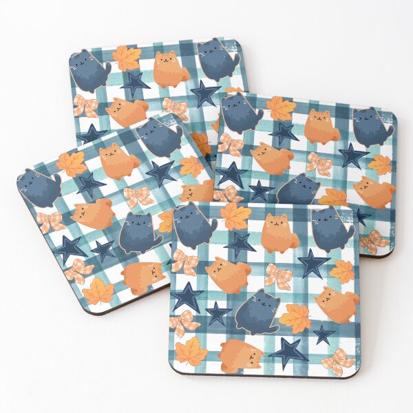 Item preview, Autumn falling leaves and cat pattern designed and sold by BritishDelights.