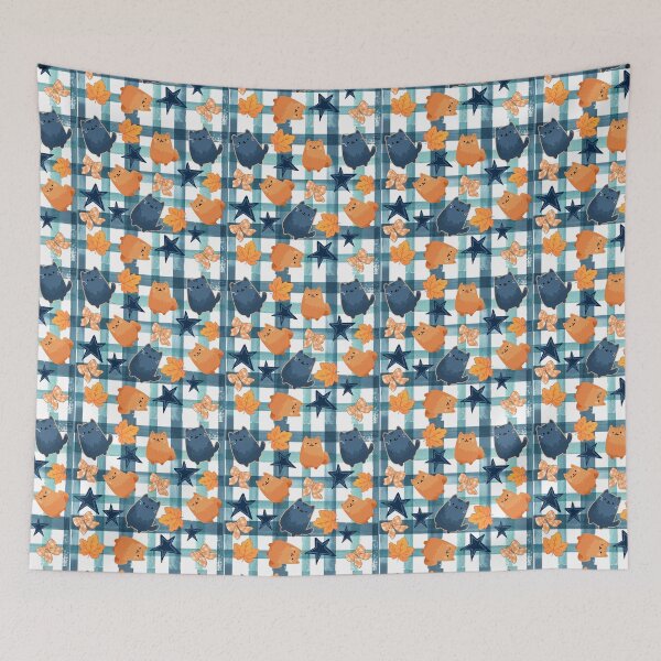 Item preview, Autumn falling leaves and cat pattern designed and sold by BritishDelights.