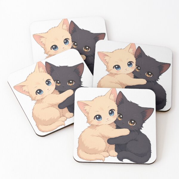 Artikelvorschau, Niedliche Chibi-Katzen umarmen sich (Anime-Kunst) entworfen und verkauft von Poldi89.