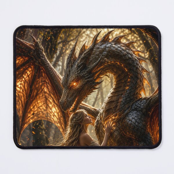 Item preview, Fire Dragon and Forest Princess | Enchanted Fantasy Dragon Art designed and sold by DrakariArt.