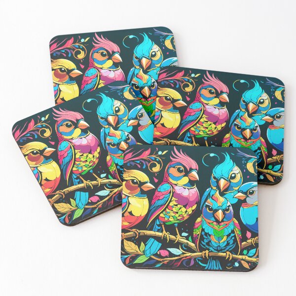 Item preview, Colorful Wild Birds – Neon Wildlife Art on Black Canvas designed and sold by black-canvas26.