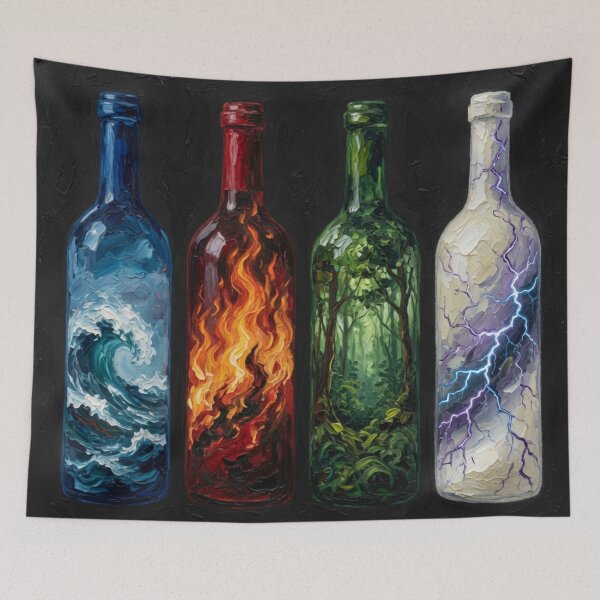 Item preview, Oil Painting Four Element Bottles Water Fire Forest Lightning designed and sold by Pioneer Spirit Market.