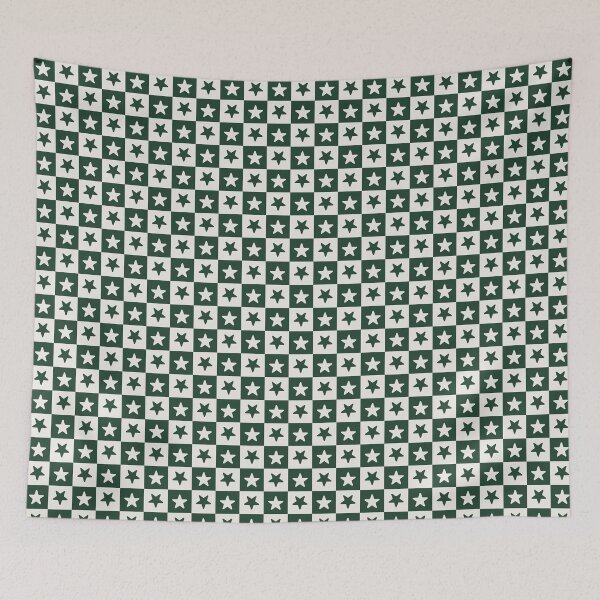 Item preview, Green and Cream checkered stars designed and sold by pattern-archive.