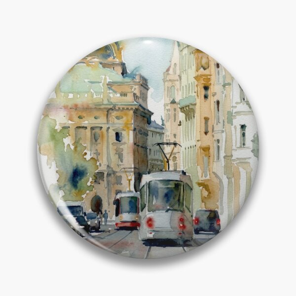 Item preview, Prague Tram Watercolor Cityscape designed and sold by caracatita75.