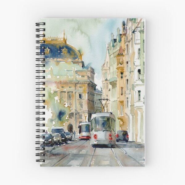Item preview, Prague Tram Watercolor Cityscape designed and sold by caracatita75.