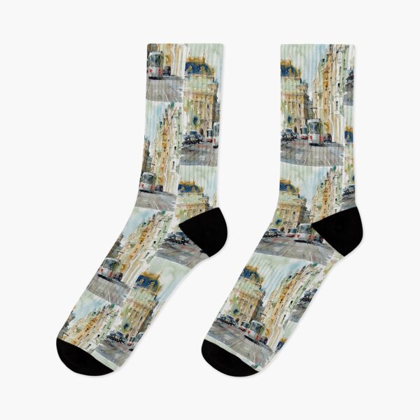 Item preview, Prague Tram Watercolor Cityscape designed and sold by caracatita75.