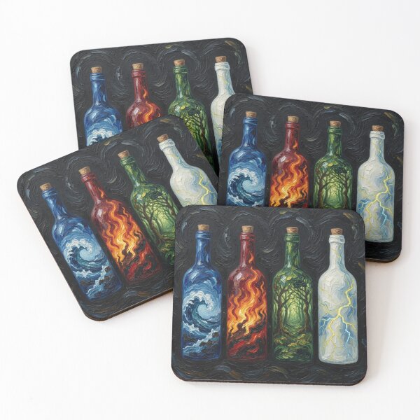Item preview, Oil Painting Four Element Bottles Water Fire Forest Lightning designed and sold by Pioneer Spirit Market.