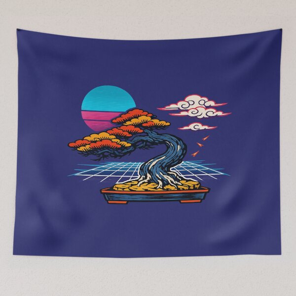 Item preview, Neon Retro Synthwave Ukiyo‑E Bonsai designed and sold by KungPowUnicorn.