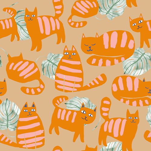 Item preview, Whimsicat Light Seamless Pattern designed and sold by 83oranges.com.