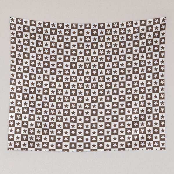 Item preview, White and Brown checkered stars designed and sold by pattern-archive.