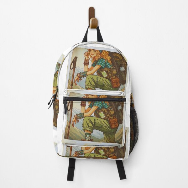 Item preview, Vintage Polaroid Style Solo Female Hiking Adventure in Mountains designed and sold by GabeMountainArt.