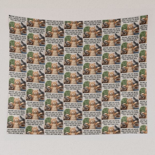 Item preview, Funny Einstein Inspired Cat Quote Design – Anyone Who Has Never Made a Mistake Has Never Tried Anything New – Fluffy Tabby Cat Poster Art designed and sold by Donsean22.