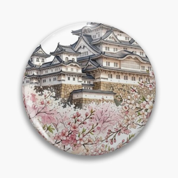 Item preview, Watercolor Japanese Castle with Cherry Blossoms designed and sold by vekotpu.