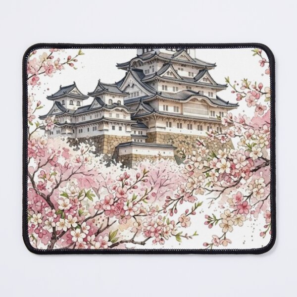 Item preview, Watercolor Japanese Castle with Cherry Blossoms designed and sold by vekotpu.
