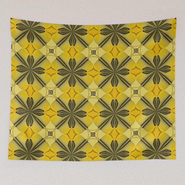 Item preview, Mustard Yellow Geometric Star Retro Floral Pattern designed and sold by SahmatArt.