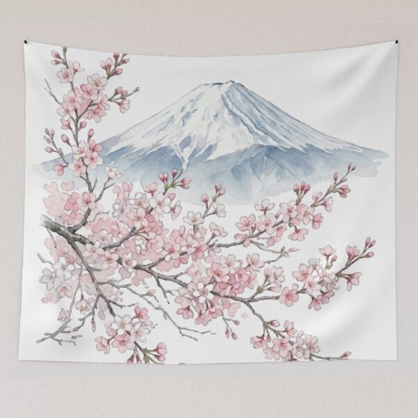 Item preview, Cherry Blossoms and Mount Fuji Watercolor Painting designed and sold by vekotpu.