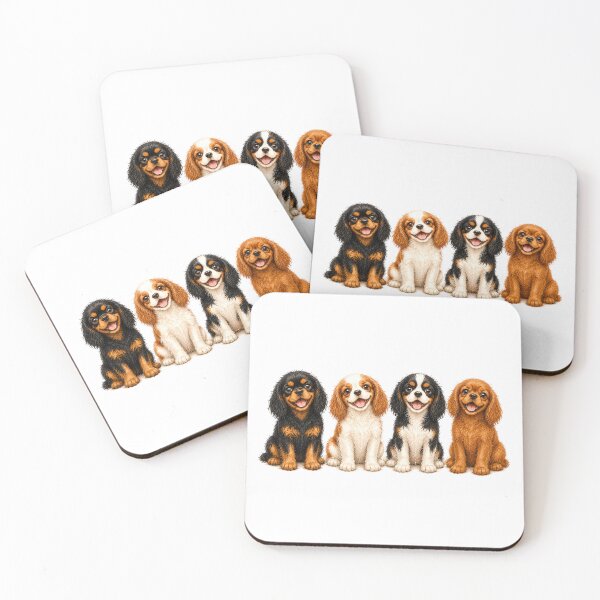 Item preview, Cavalier King Charles Spaniel Puppies Four Colors Watercolor Dog Art designed and sold by SakuraWaStyle.
