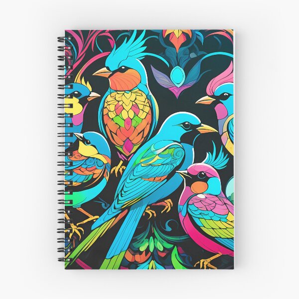 Item preview, Colorful Birds Council – Neon Wildlife Art on Black Canvas designed and sold by black-canvas26.