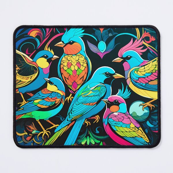 Item preview, Colorful Birds Council – Neon Wildlife Art on Black Canvas designed and sold by black-canvas26.