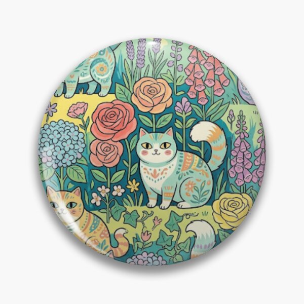 Item preview, Cottagecore Folk Art Cats in Bloom designed and sold by Iampoji.