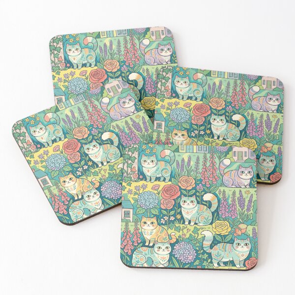 Item preview, Cottagecore Folk Art Cats in Bloom designed and sold by Iampoji.