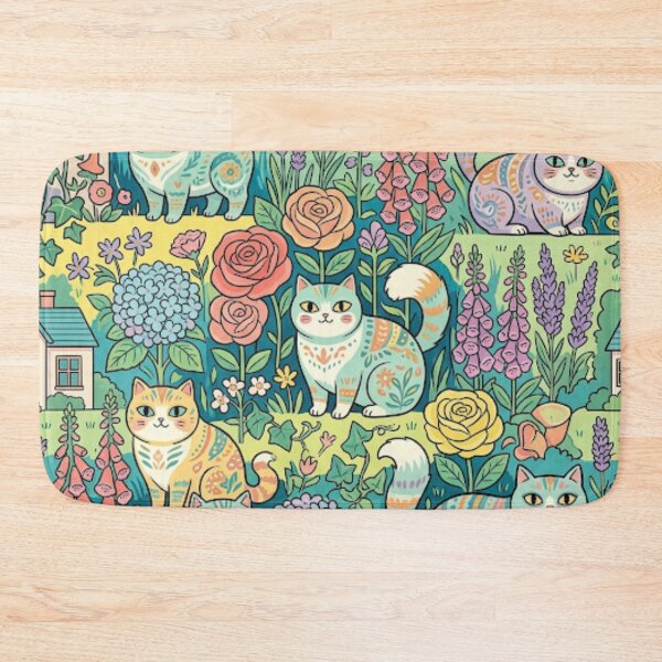 Item preview, Cottagecore Folk Art Cats in Bloom designed and sold by Iampoji.