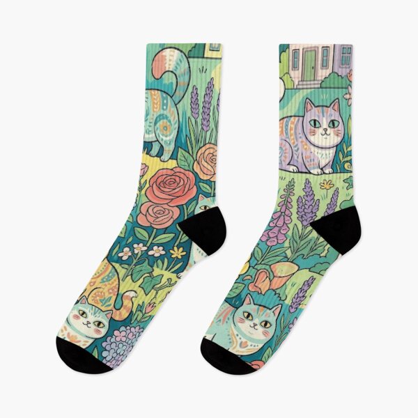 Item preview, Cottagecore Folk Art Cats in Bloom designed and sold by Iampoji.
