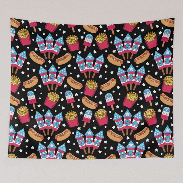 Item preview, 4th of July Seamless Pattern - Fireworks, Hot Dogs, Popsicles, Fries designed and sold by GlitterArtySVG.