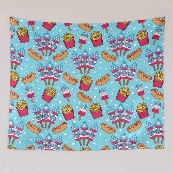 Item preview, 4th of July Seamless Pattern - Fireworks, Hot Dogs, Popsicles, Fries designed and sold by GlitterArtySVG.