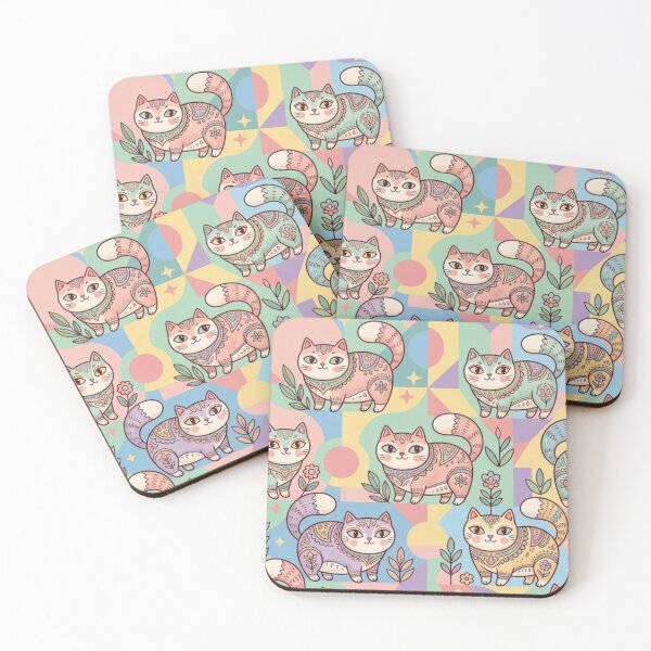 Item preview, Kawaii Pastel Folk Art Cats designed and sold by Iampoji.