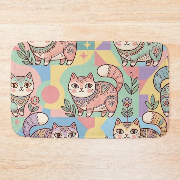 Item preview, Kawaii Pastel Folk Art Cats designed and sold by Iampoji.