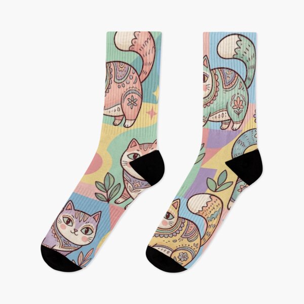 Item preview, Kawaii Pastel Folk Art Cats designed and sold by Iampoji.