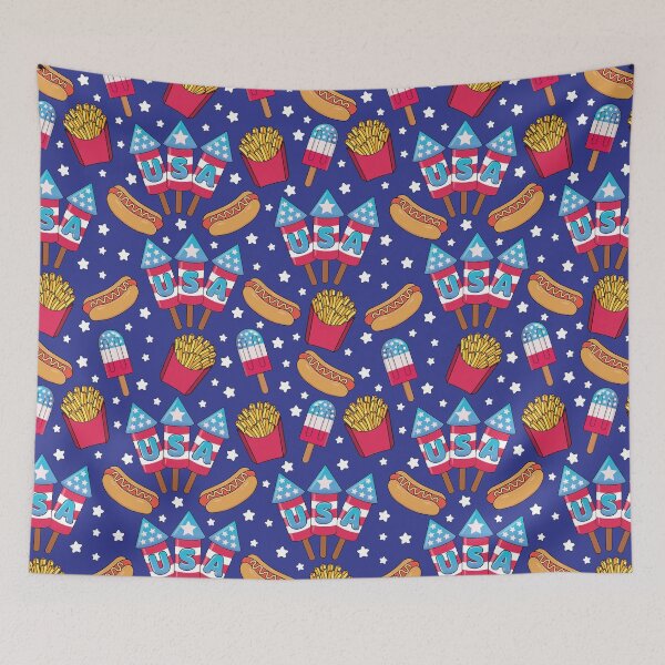 Item preview, 4th of July Seamless Pattern - Fireworks, Hot Dogs, Popsicles, Fries designed and sold by GlitterArtySVG.