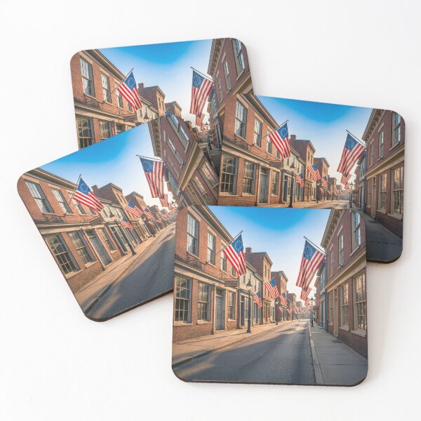 Aperçu de l'œuvre USA 250 Anniversary Small Town American Flags créée et vendue par Home Decor Art.