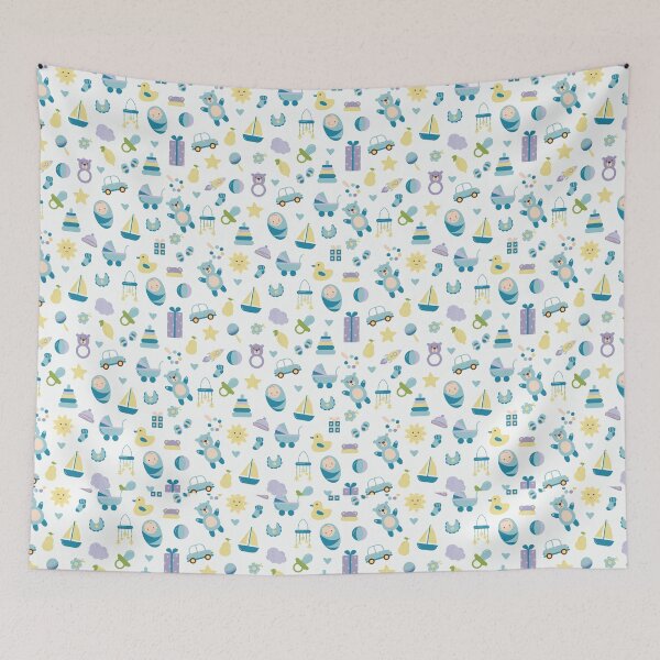 Item preview, Blue Baby Boy Nursery Pattern Toys Teddy Duck Newborn designed and sold by Zaya_art.