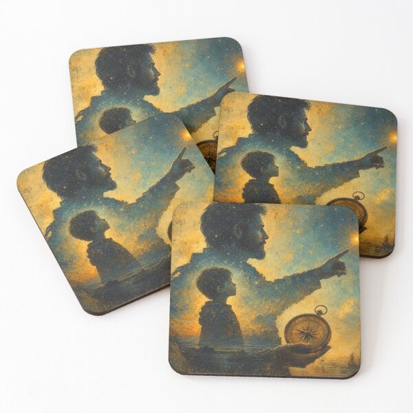 Item preview, Father and Son Stargazing with Compass Fantasy Art designed and sold by Pioneer Spirit Market.