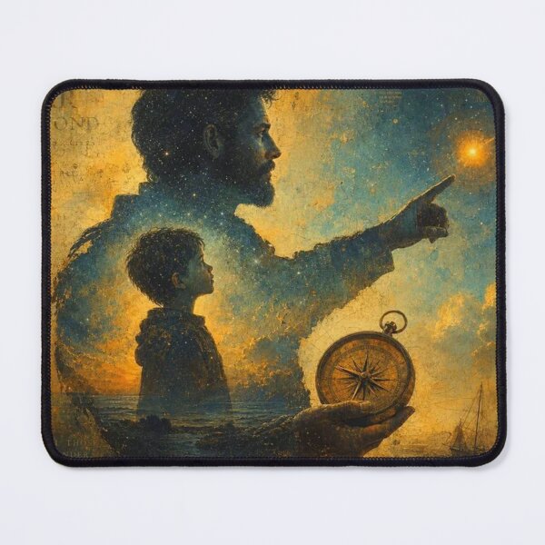 Item preview, Father and Son Stargazing with Compass Fantasy Art designed and sold by Pioneer Spirit Market.