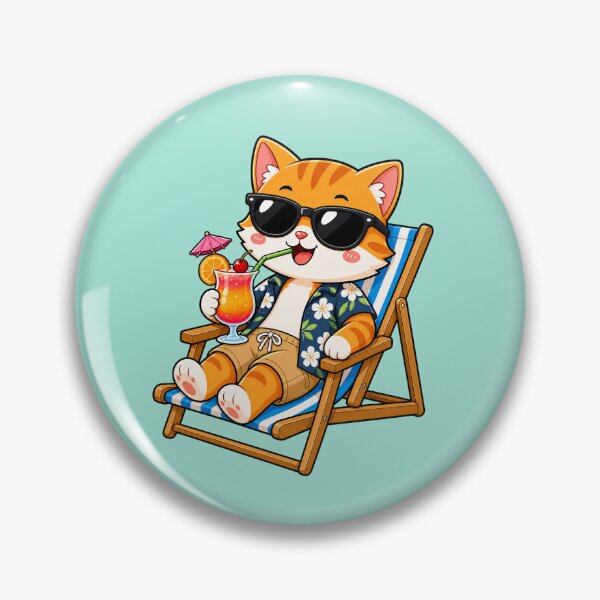 Item preview, Cool Ginger Cat Beach Chair Tropical Cocktail Summer designed and sold by Seculinator.
