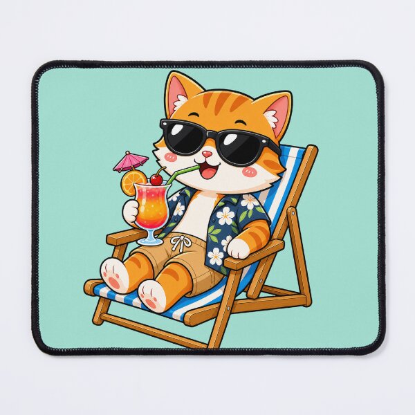 Item preview, Cool Ginger Cat Beach Chair Tropical Cocktail Summer designed and sold by Seculinator.