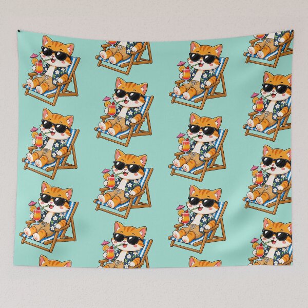 Item preview, Cool Ginger Cat Beach Chair Tropical Cocktail Summer designed and sold by Seculinator.