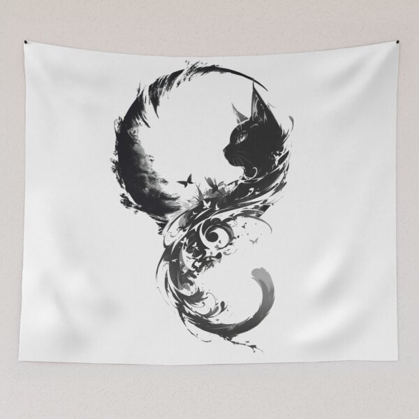 Item preview, Mystic Black Cat Moon Art | Gothic Celestial Cat Watercolor Design designed and sold by Dyan4.