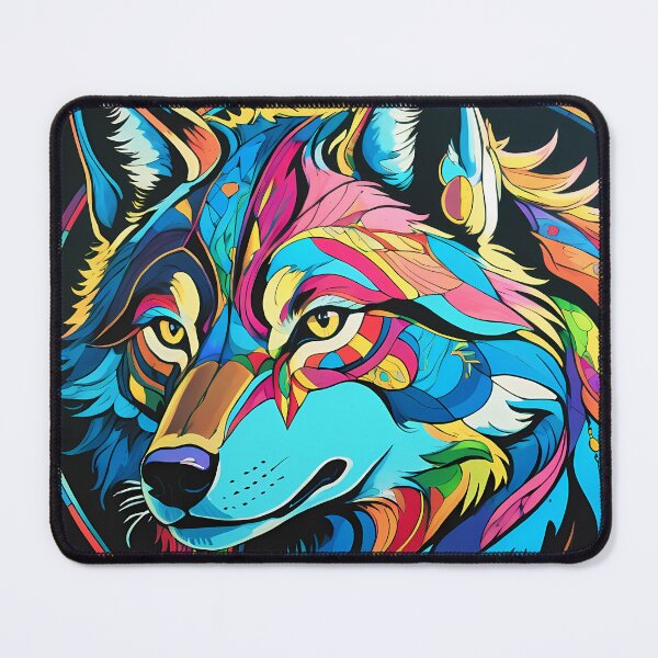 Item preview, Colorful Wolf Portrait – Neon Ornamental Art on Black Canvas designed and sold by black-canvas26.