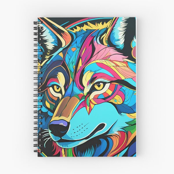 Item preview, Colorful Wolf Portrait – Neon Ornamental Art on Black Canvas designed and sold by black-canvas26.