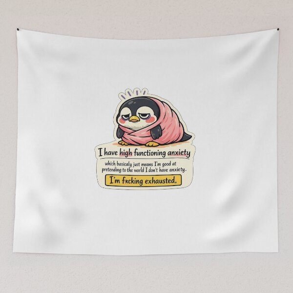 Item preview, Exhausted Penguin High Functioning Anxiety Funny Sticker designed and sold by MIROUZ2000.