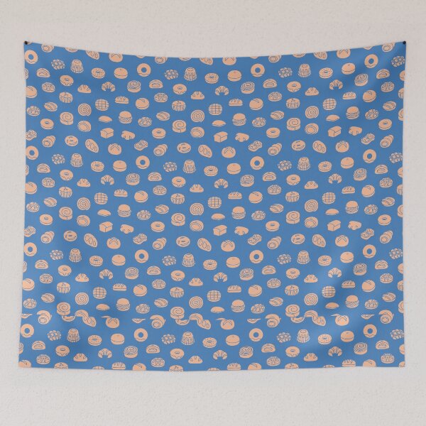 Item preview, Blue Bakery Bread Pastry Doodle Pattern Peach Baked Goods designed and sold by Zaya_art.