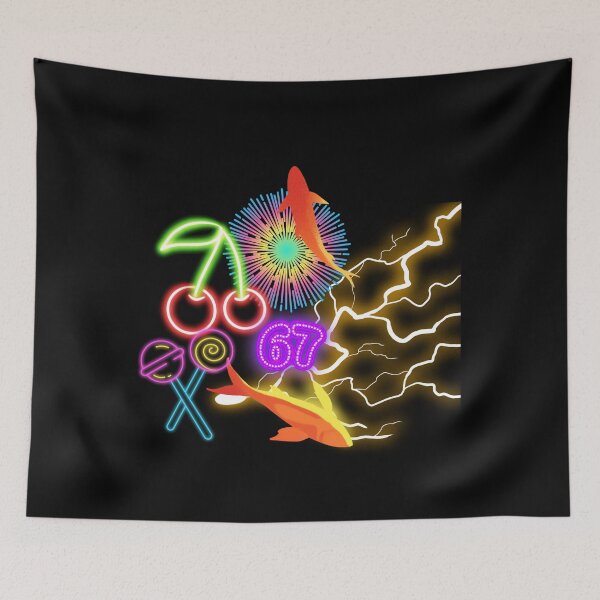 Item preview, Vibrant Retro Neon Collage - Cyberpunk Koi Fish Cherry and Lightning Art designed and sold by alalame.