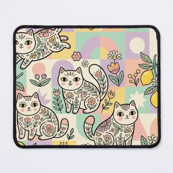Item preview, Cute Folk Art Cats in Lemon Garden designed and sold by Iampoji.