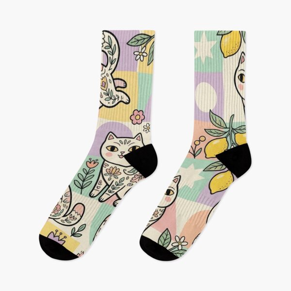 Item preview, Cute Folk Art Cats in Lemon Garden designed and sold by Iampoji.
